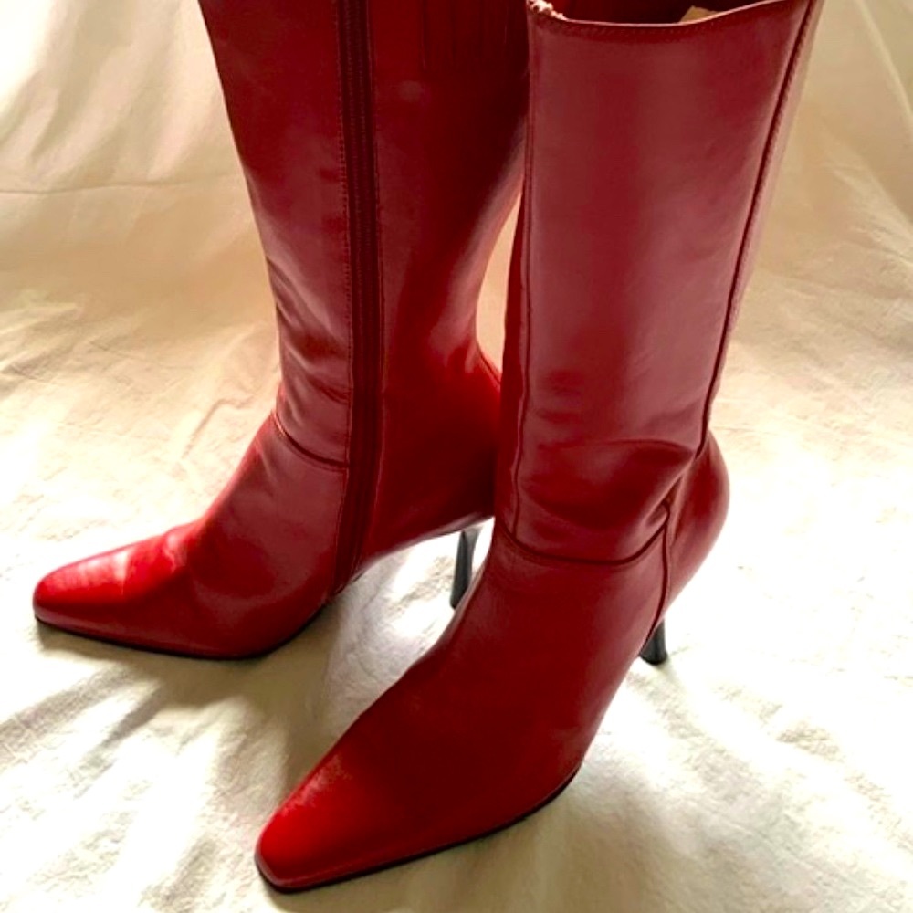 Sexy Red Leather Boots Size 7 M